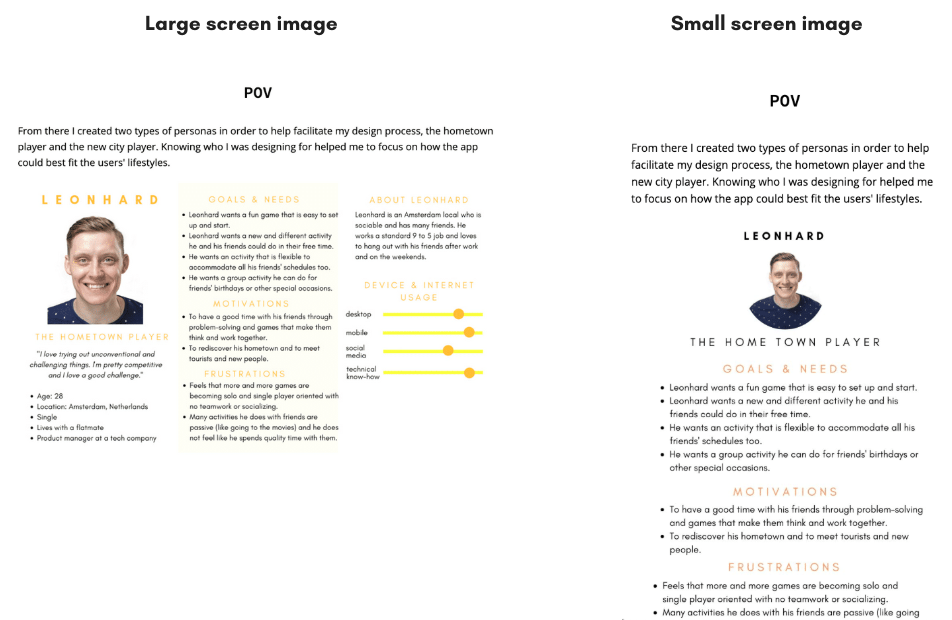 User persona images on small and large screens