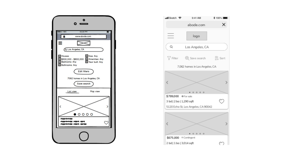 Wireframes of search result screen