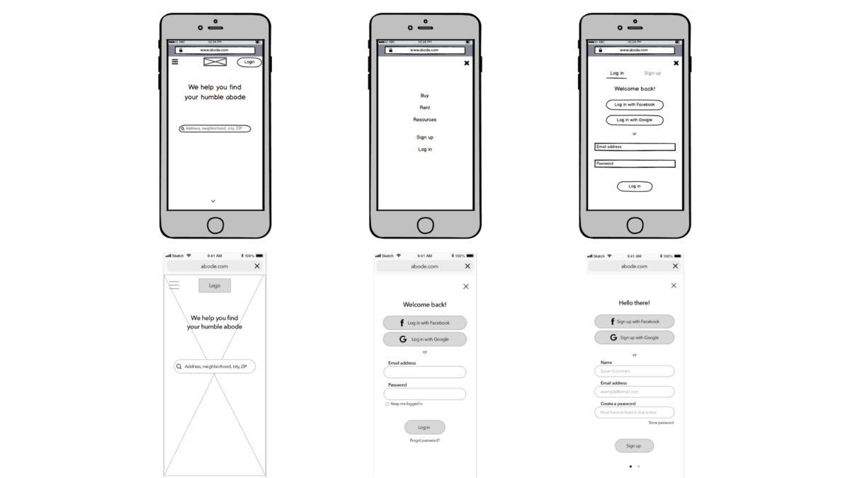 Mid and high fidelity sign up screens